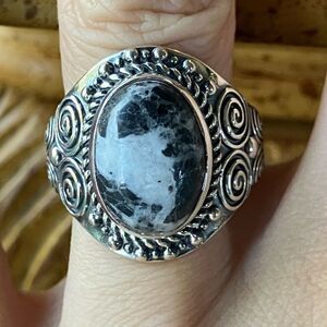 Genuine White Buffalo Sterling Silver Ring Size 7
